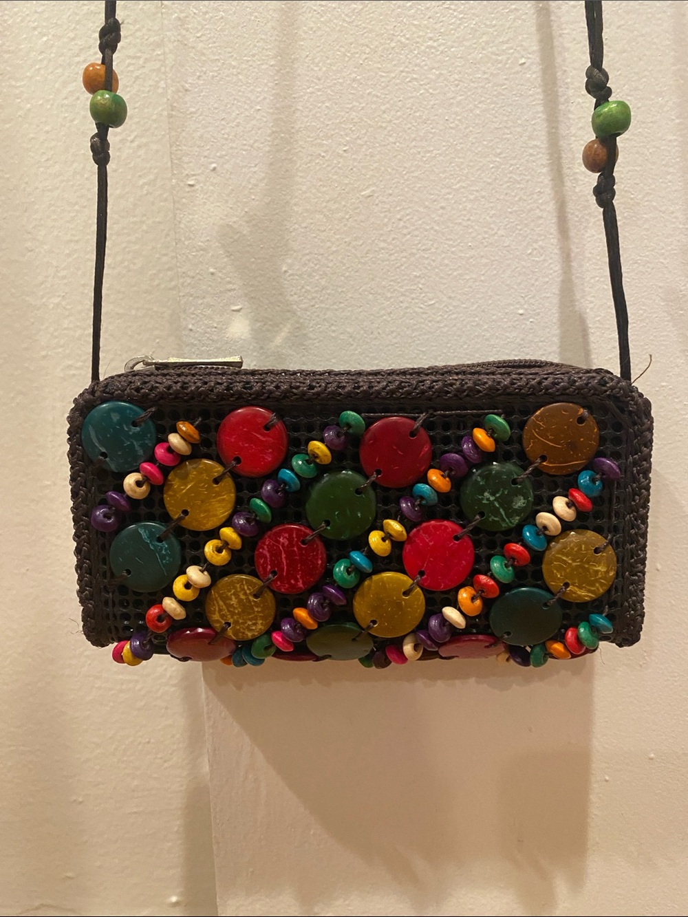Brand new Handmade Dark Brown Crossbody Bag with Colorful Bead Embellishments - Picture 2 of 8